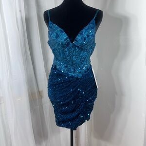 Elegant Teal Sequin Dress
